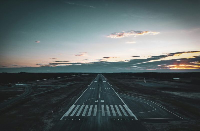 Painted runway markings seen from above.