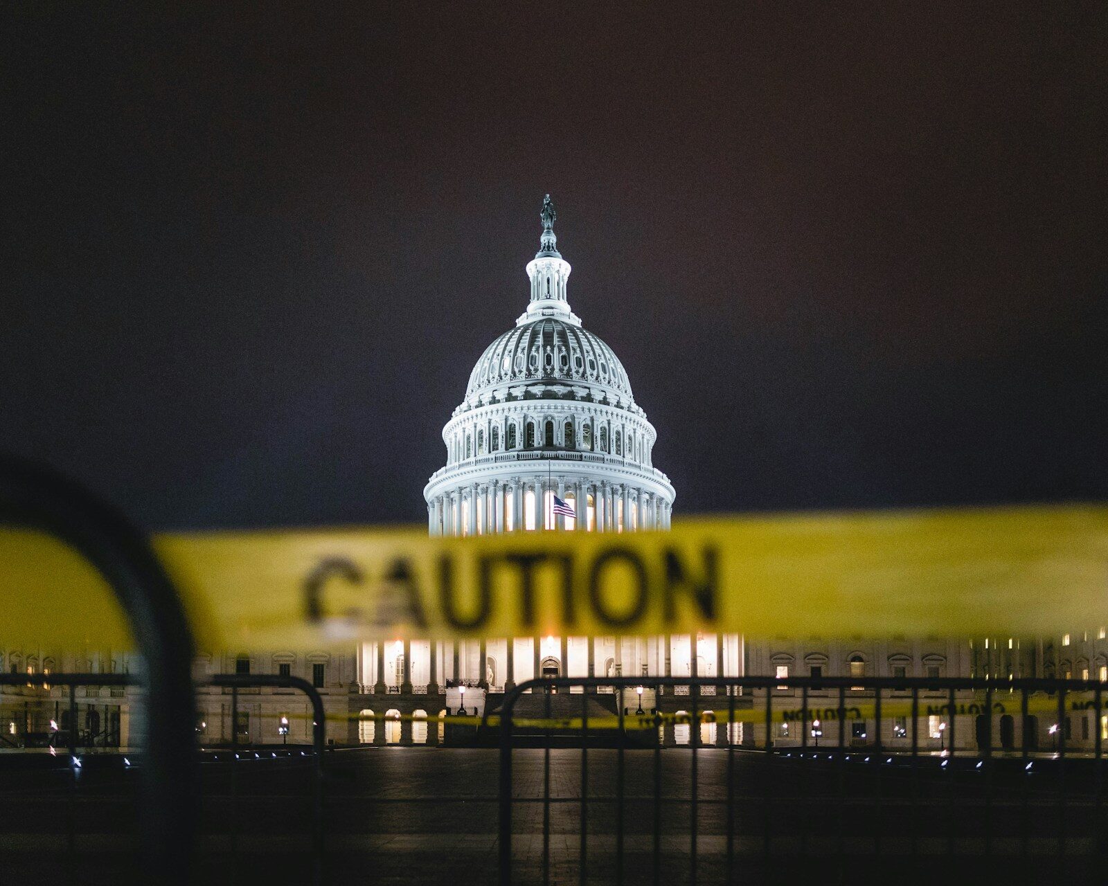 Caution tape strung in front of the United States Capitol in Washington