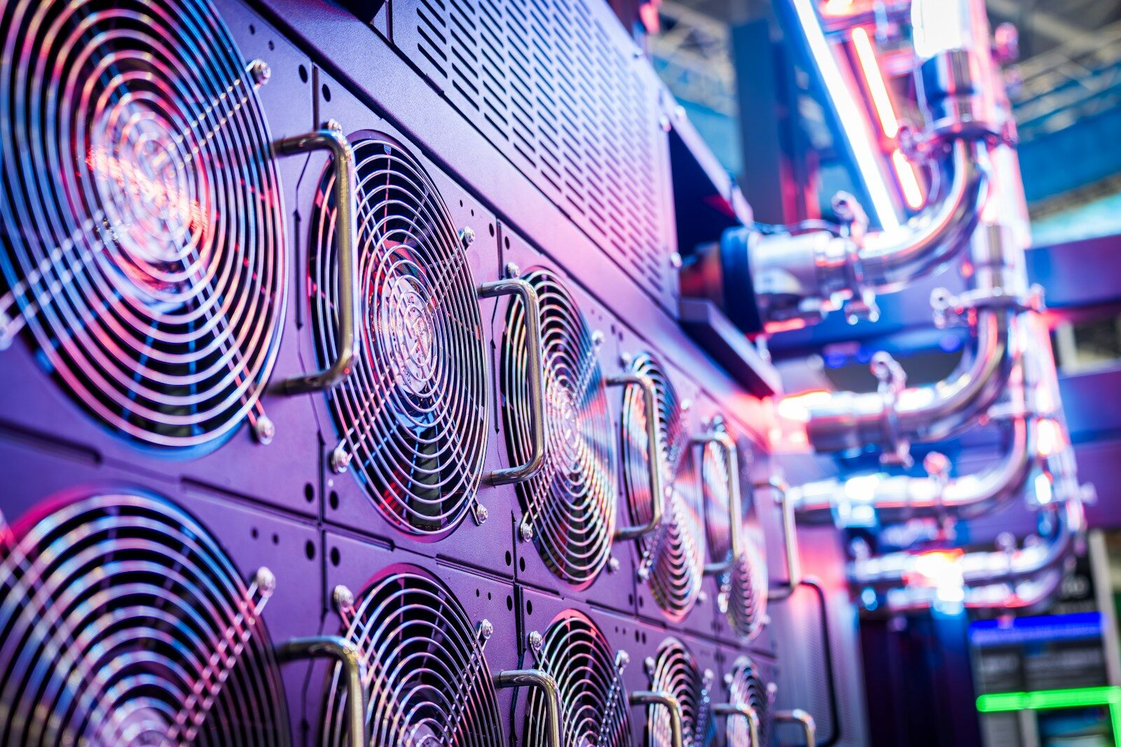 Close-up of cooling fans in a data centre server rack