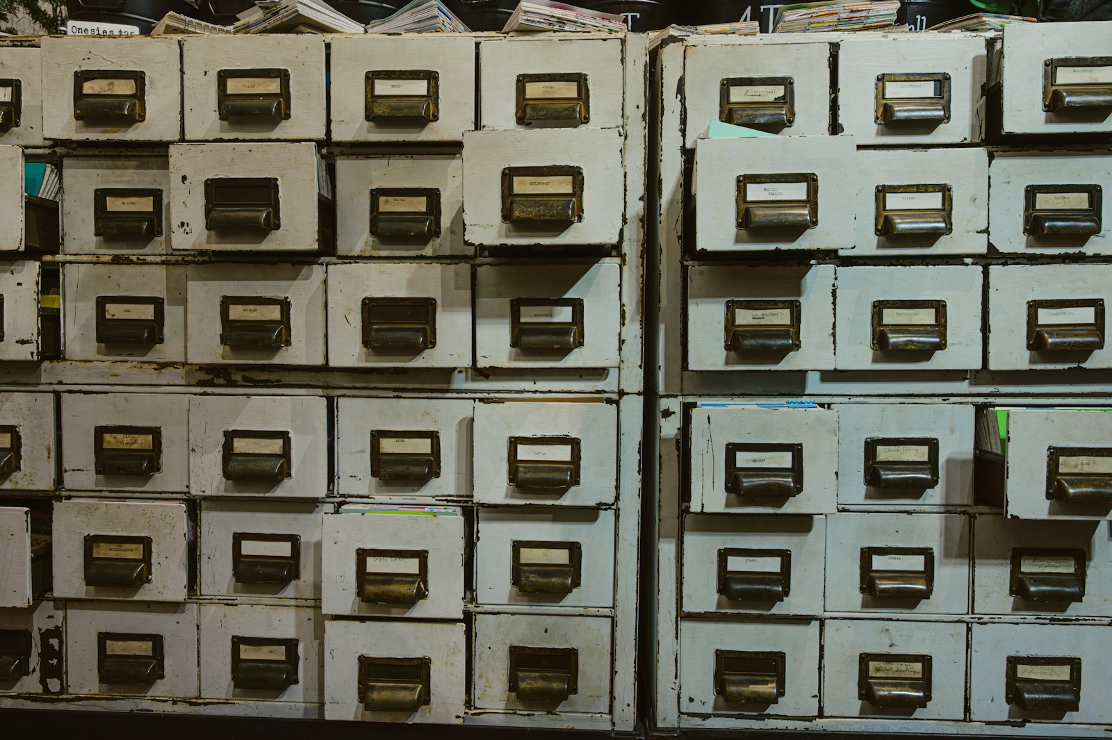 Rows of filing cabinets in a records archive.