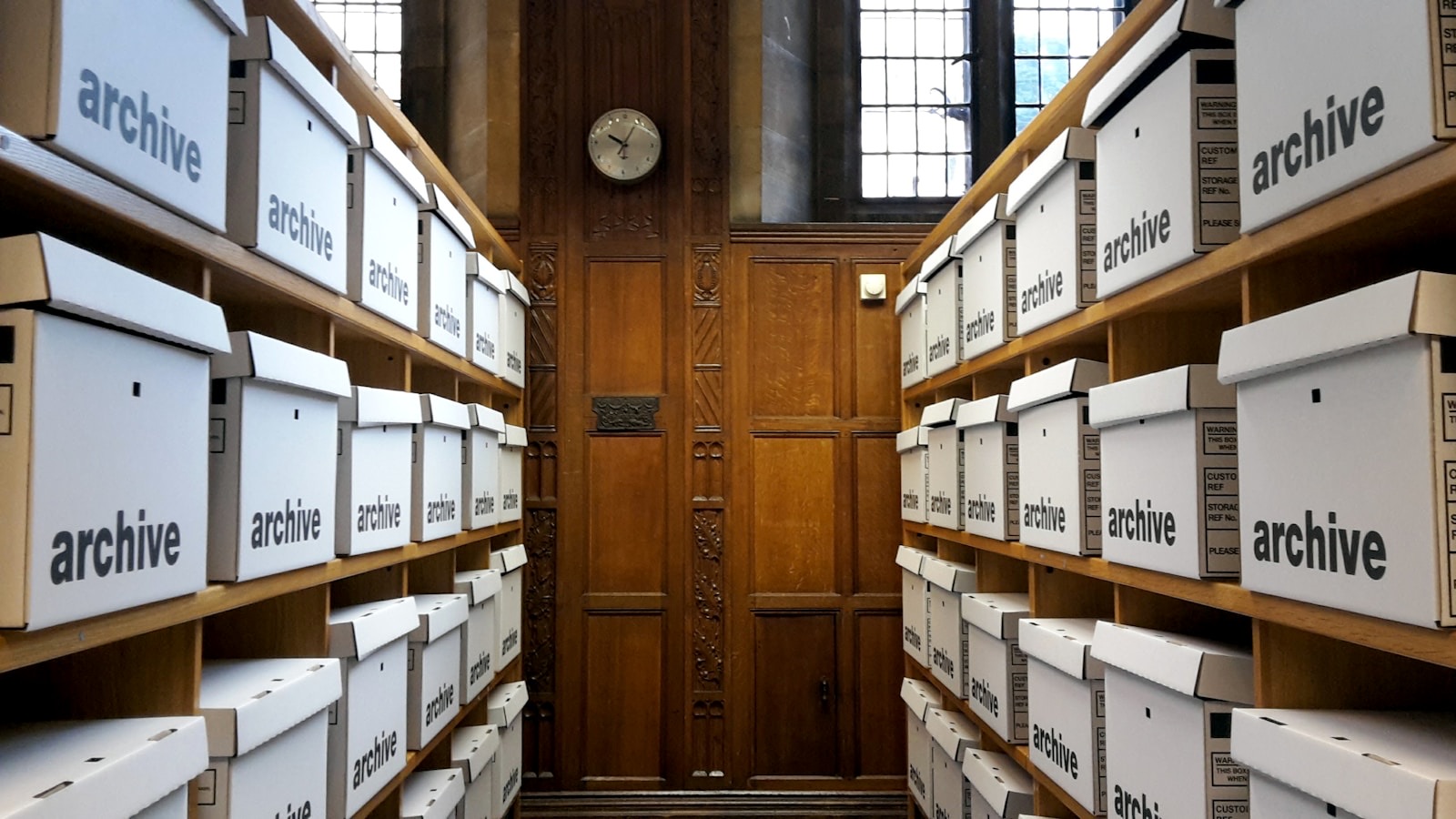 Shelves full of archive boxes
