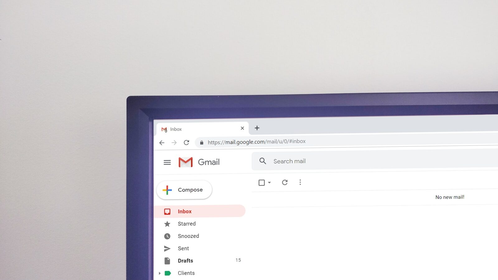 A Gmail inbox open on screen
