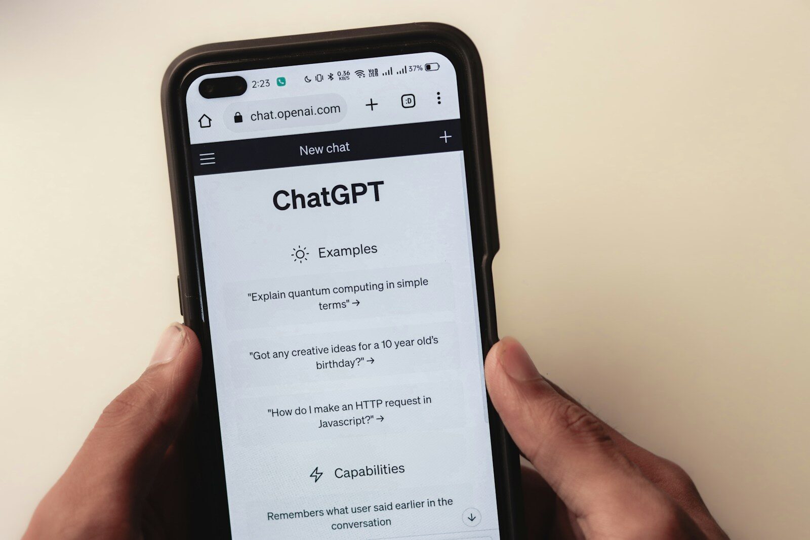 The ChatGPT webpage open on the OpenAI website