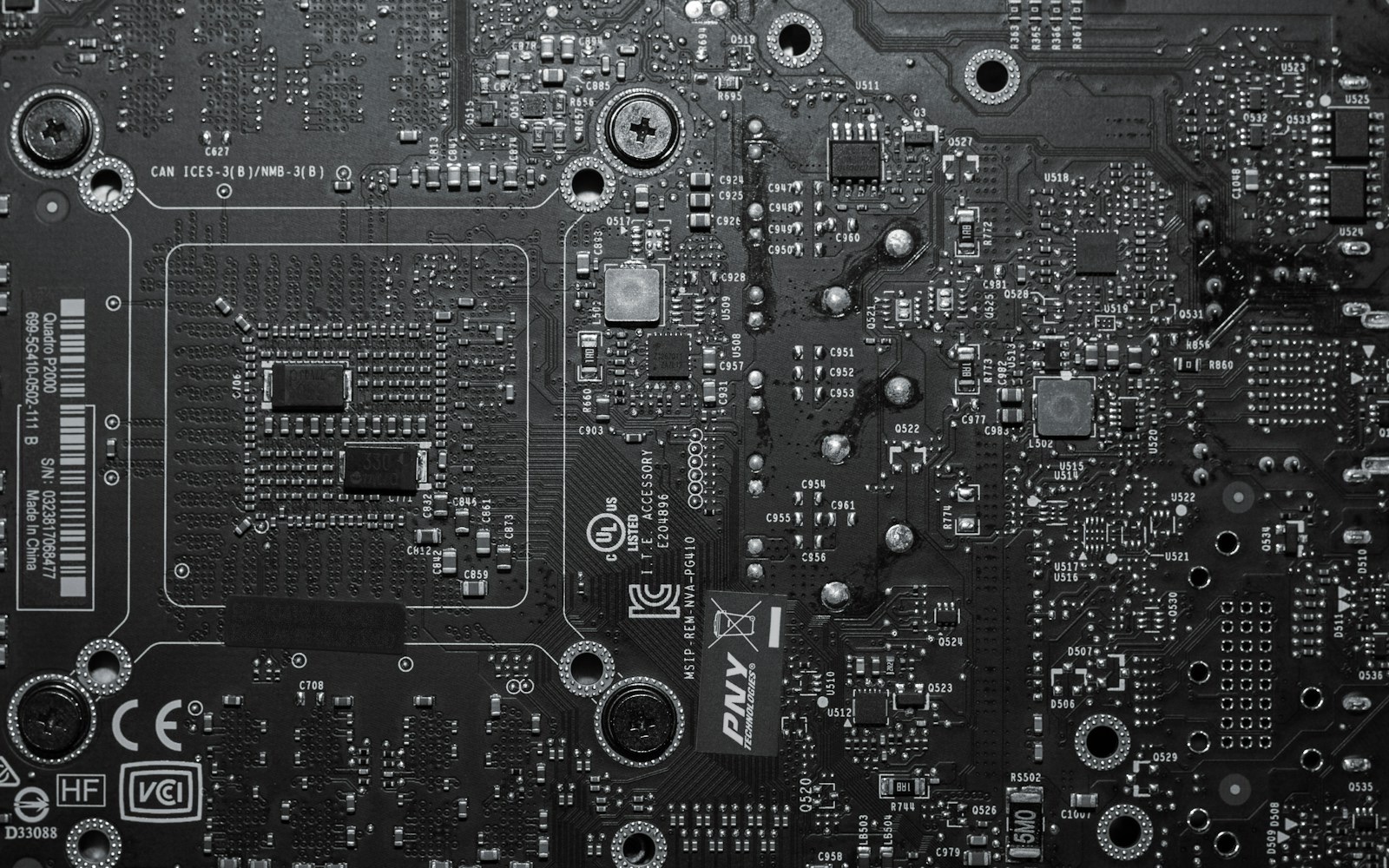 A graphics card and circuit board photographed close up.