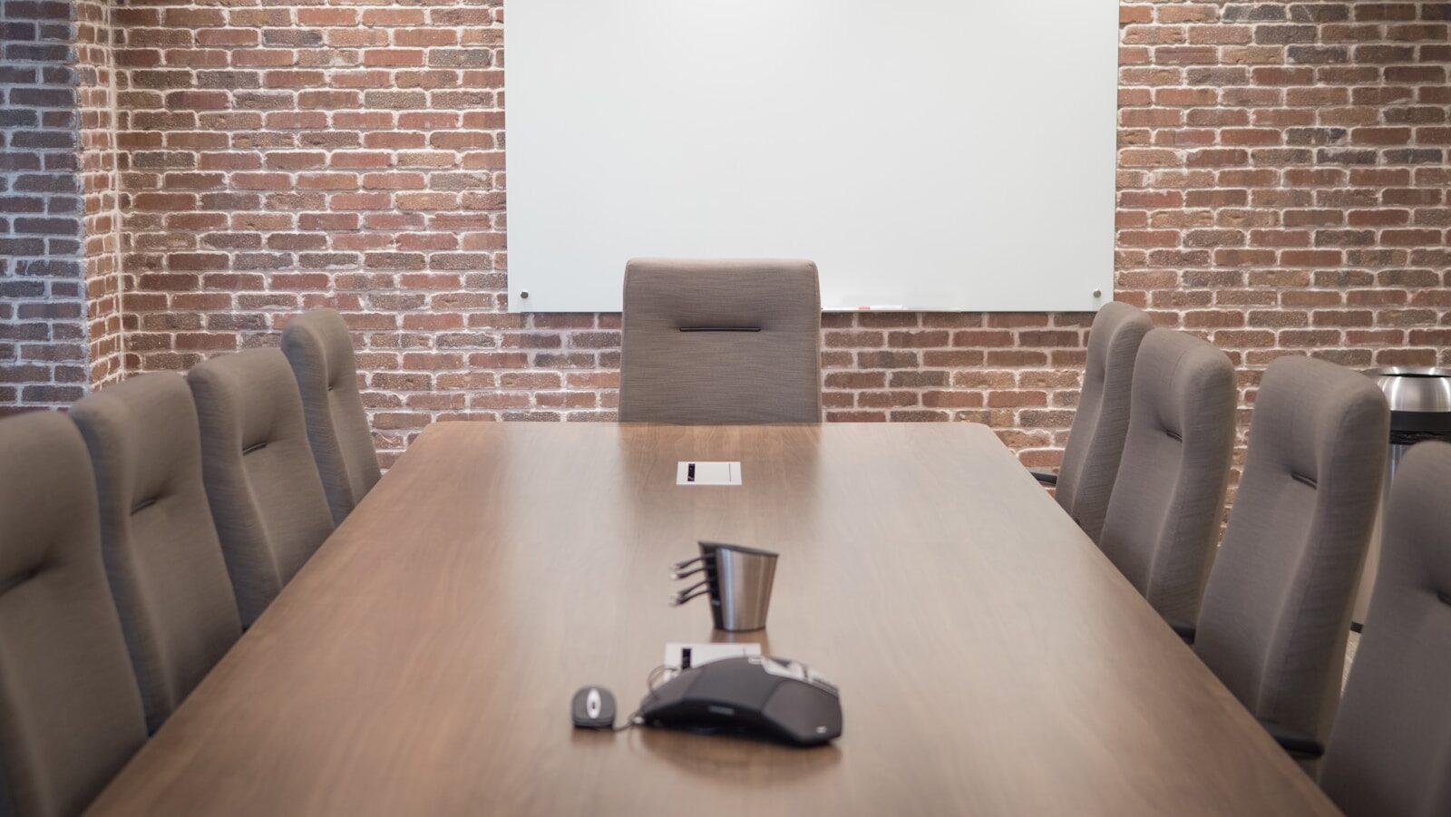 A large conference table in a modern space.